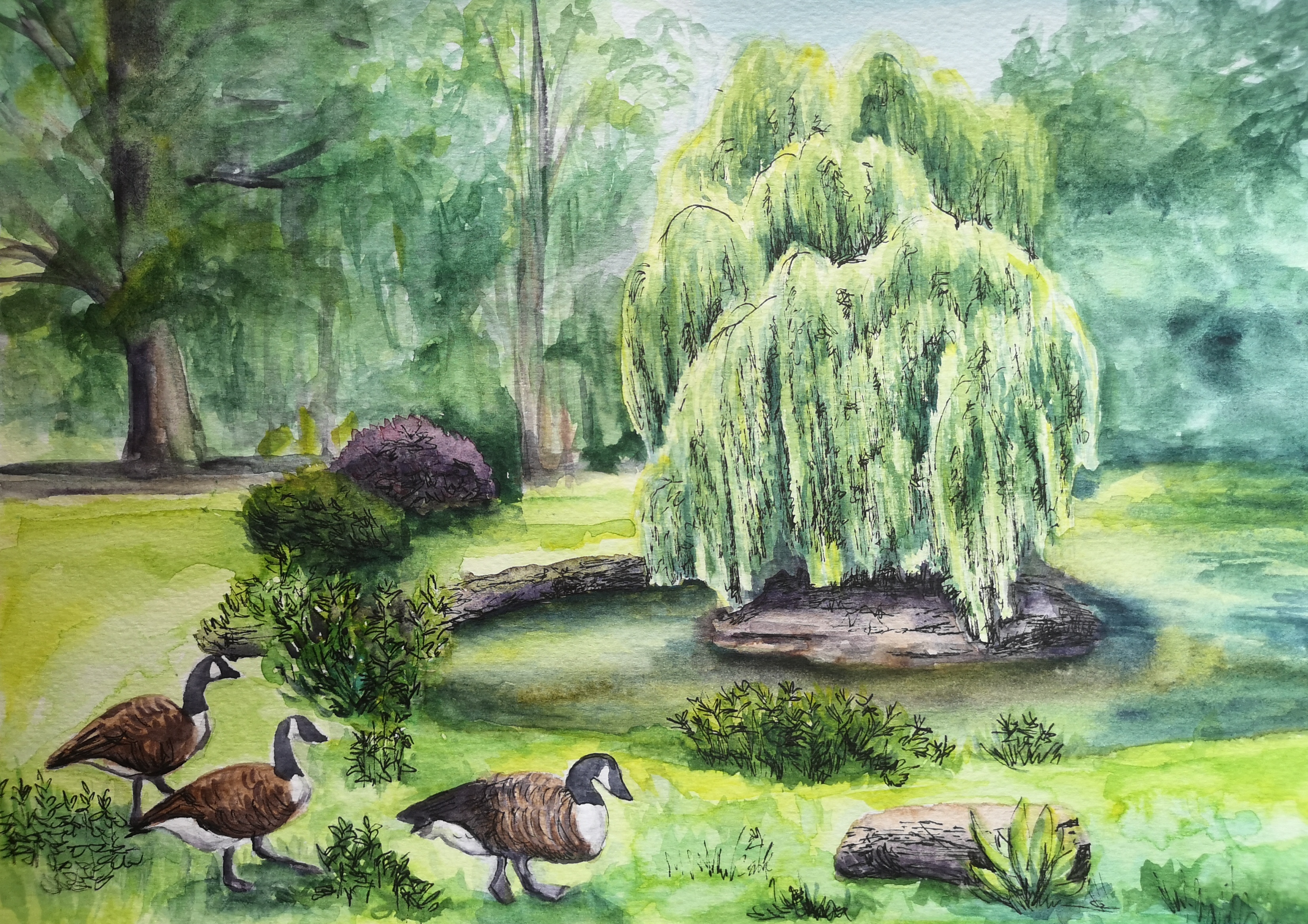 Geese landscape painting 