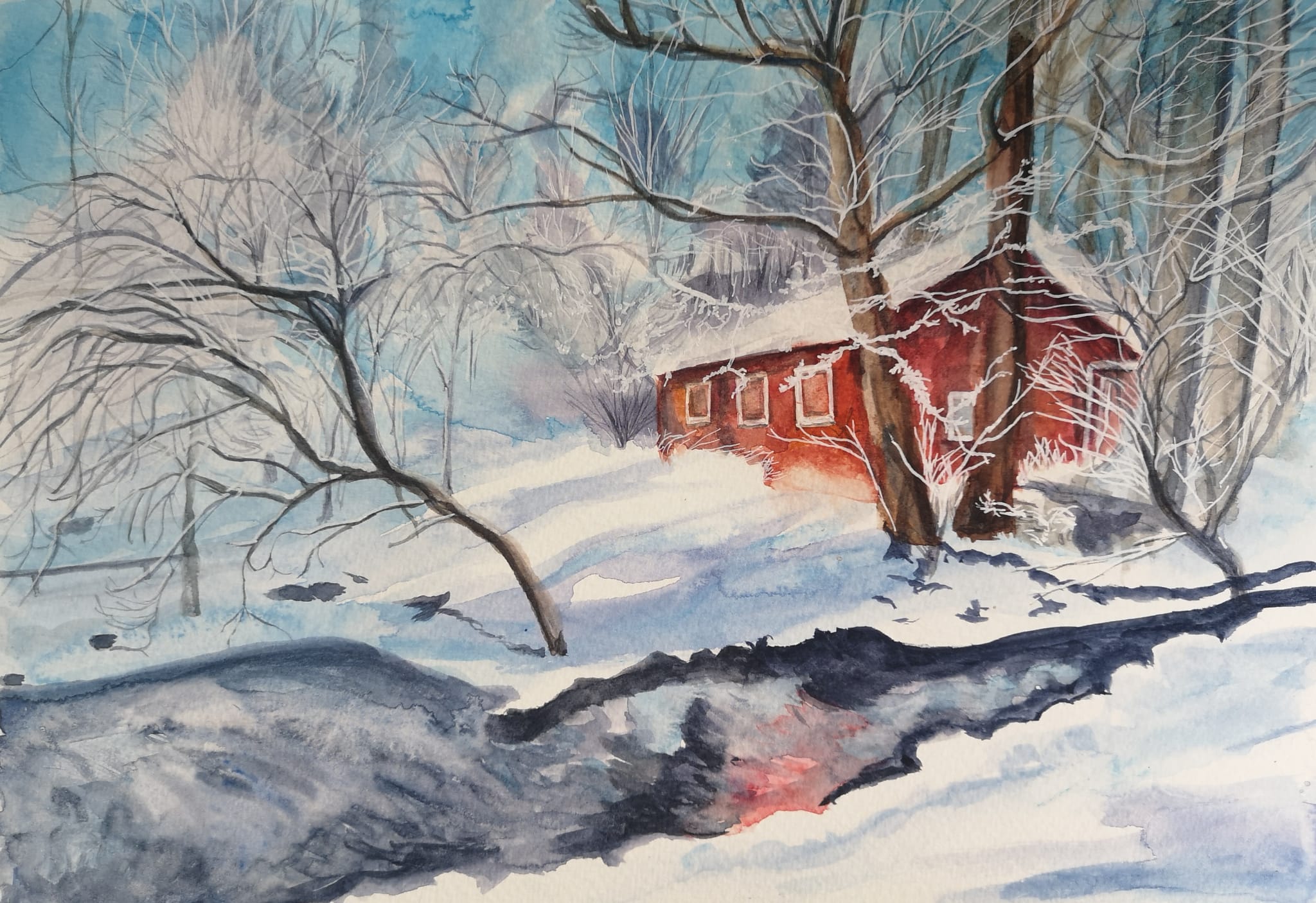 snowy cabin